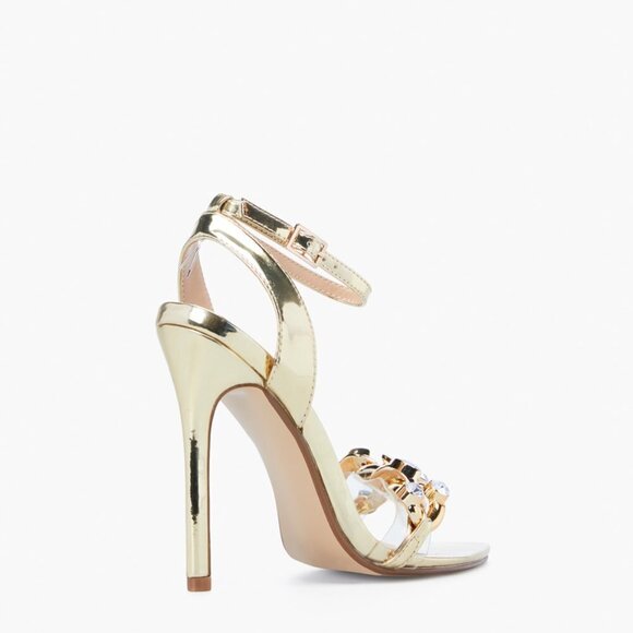 Shoe Dazzle Willow Gold Faux Leather Rhinestone Embellished Stiletto Sandals 7 - Picture 5 of 15